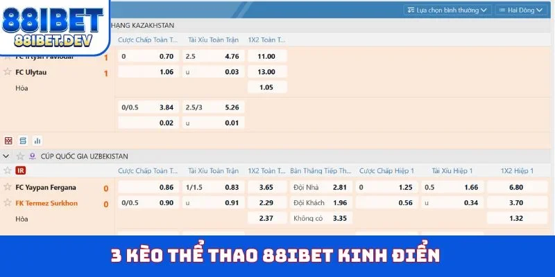 3 kèo thể thao 88IBET kinh điển