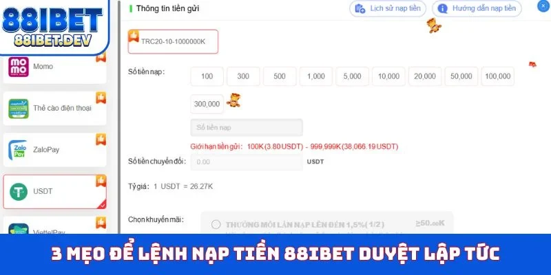 3 mẹo để lệnh nạp tiền 88IBET duyệt lập tức