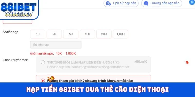 Nạp tiền 88IBET qua thẻ cào điện thoại